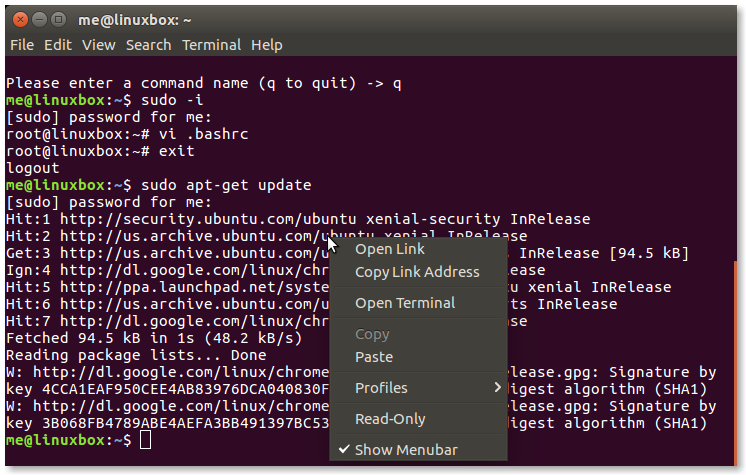 gnome-terminal URL context menu