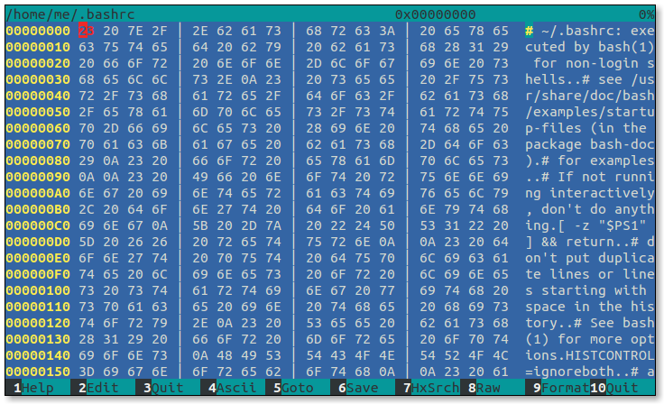 File viewer in hexadecimal mode