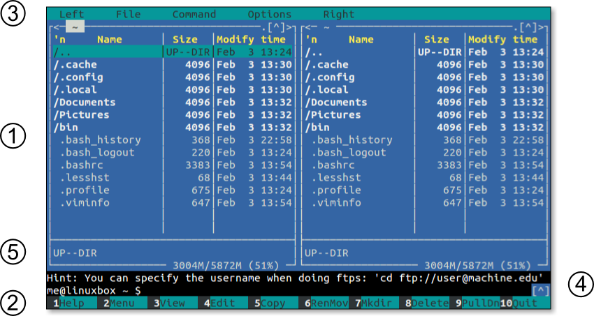 Midnight Commander screen layout